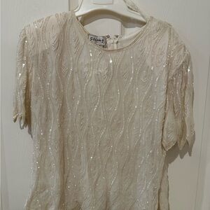 Stenay Ivory Sequin Short Sleeve Top